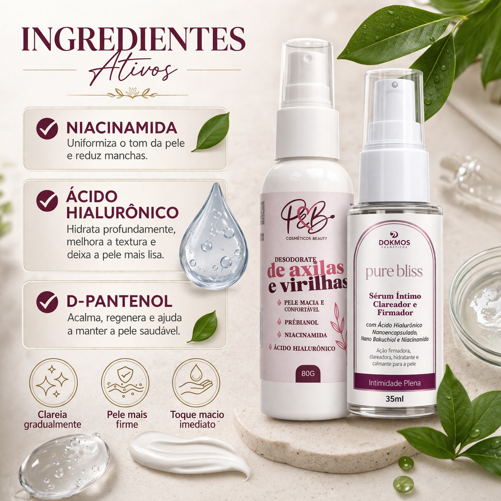 Creme Clareador De Axilas E Virilhas Serum Intimo Firmador Alta Performance Clareadora  P&B Cosmeticos Beauty