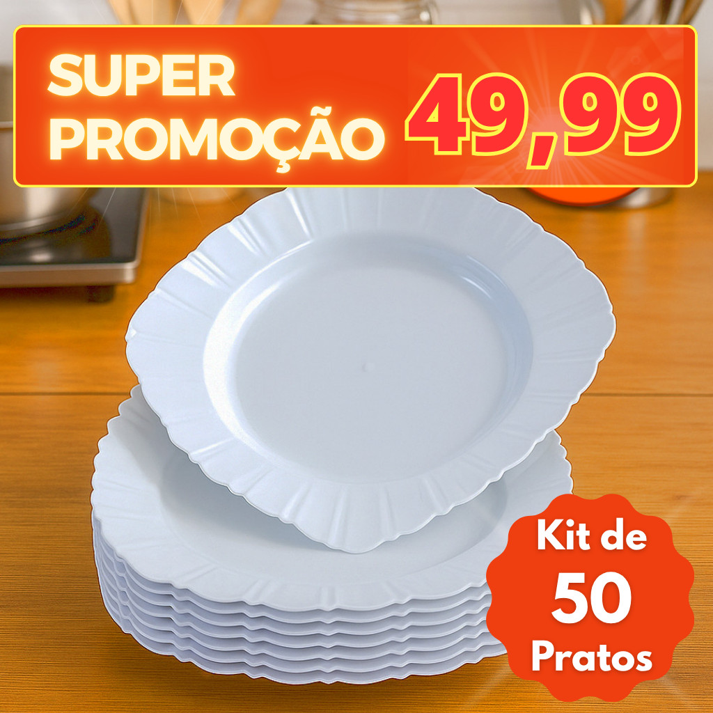 Jogo 50 Pratos Plásticos Branco Quadrado Fundo Refeição Festa Churrasco Porção Petiscos Reutilizável em Oferta na Shopee