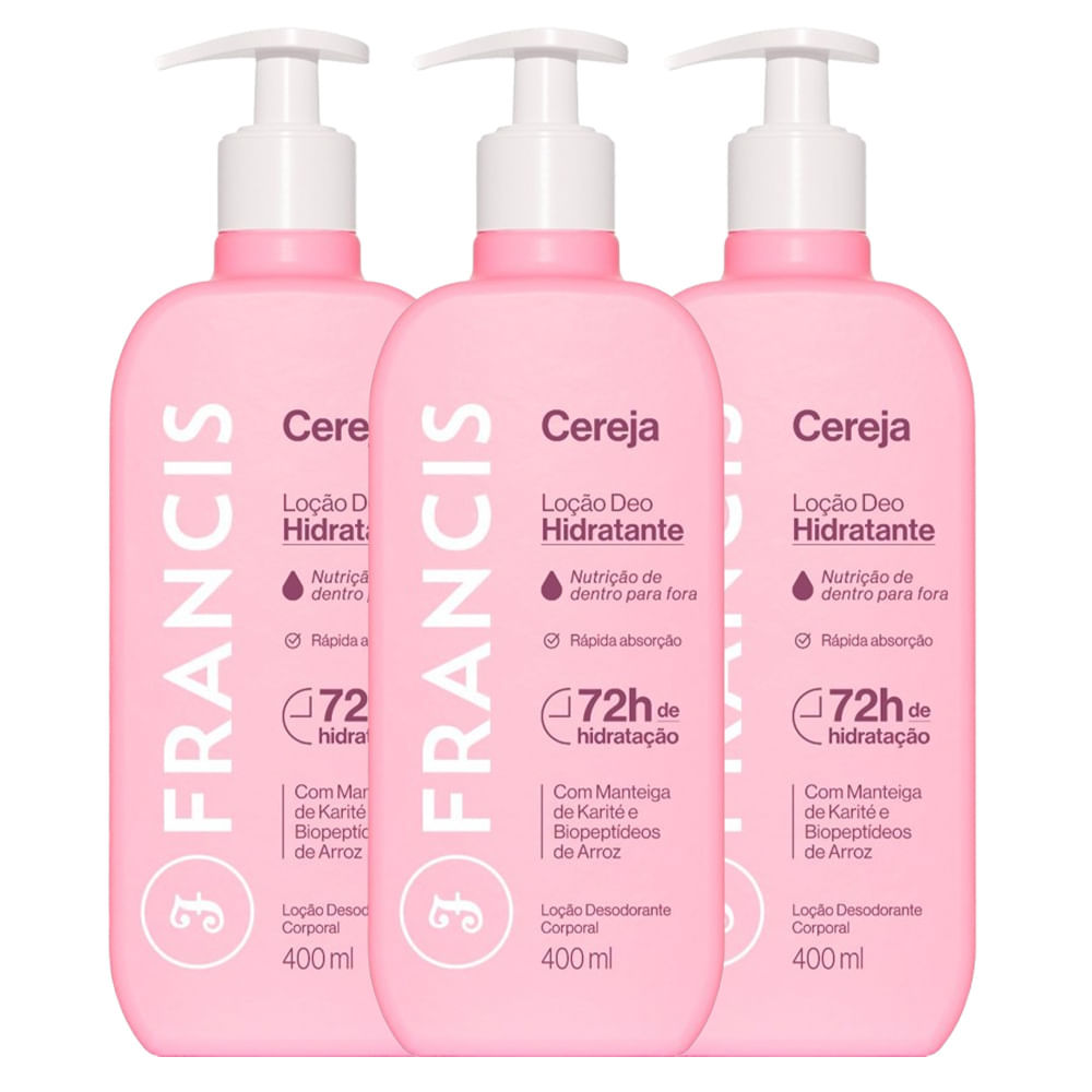 Kit Loção Hidratante Francis Cereja 400ml - 3 Unidades