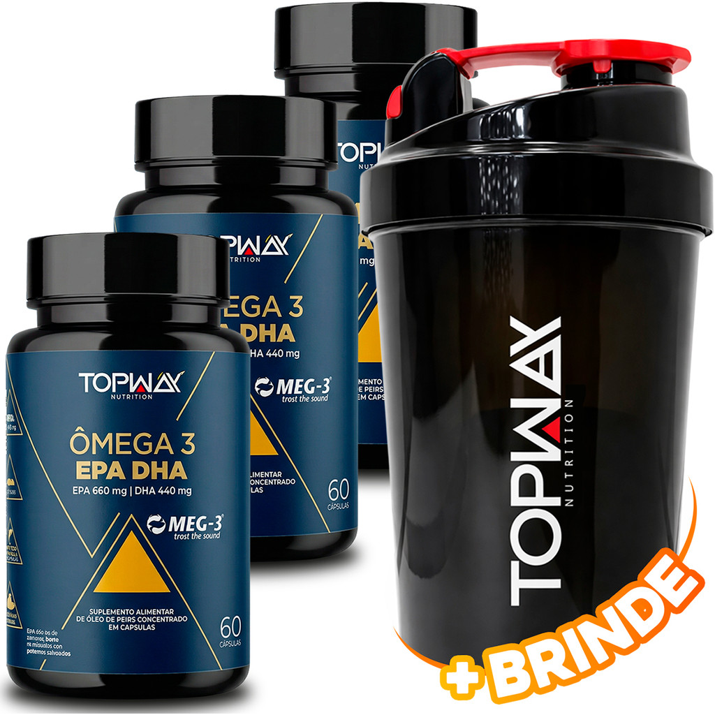 3x Top Way Suplemento Alimentar Ômega 3 Super EPA 660mg + DHA 440mg 60 Caps + Coqueteleira