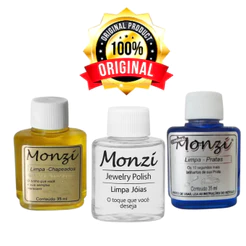 Kit Limpa Joias - Monzi limpa prata, limpa chapeado, limpa ouro de 35 ml cada.