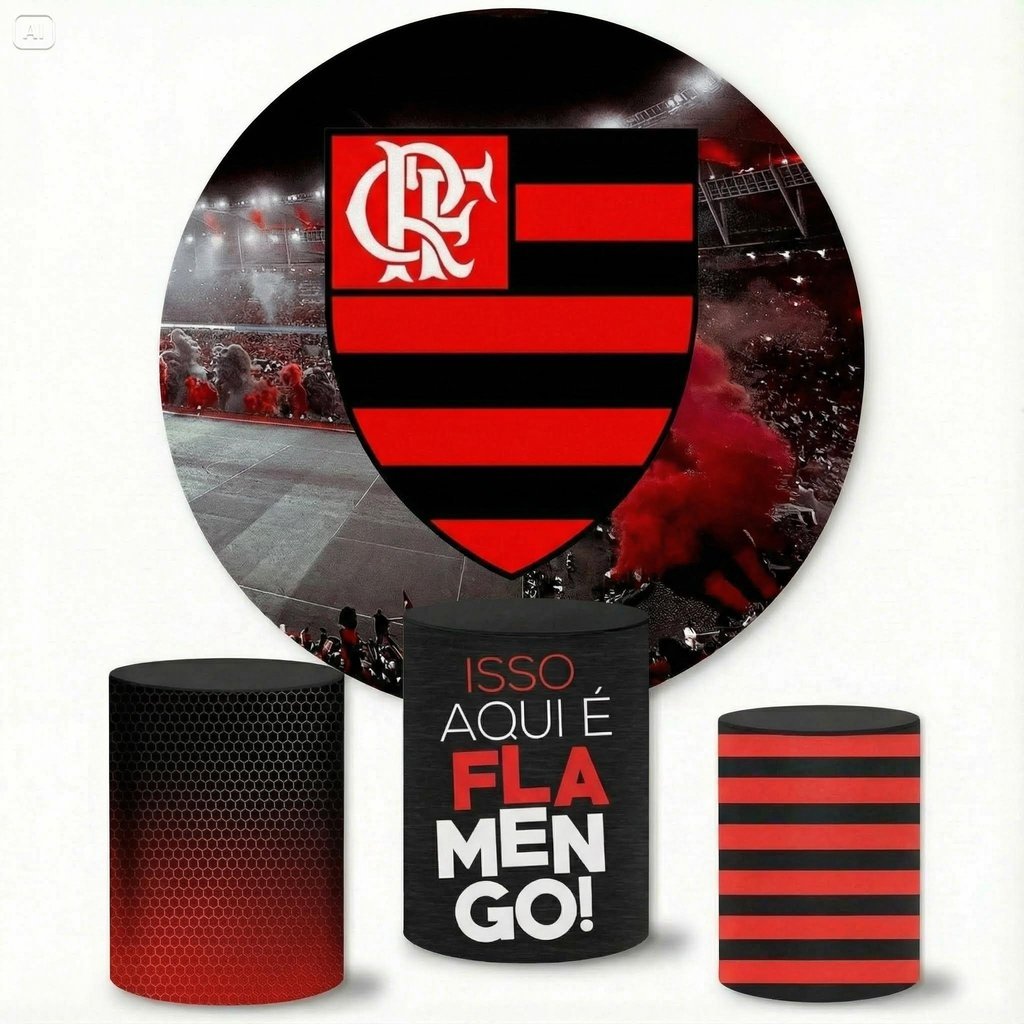 Capa Painel Pegue e Monte Redondo + Trio de Cilindros Veste Fácil Futebol Vermelho Preto Festa Time em Oferta na Shopee