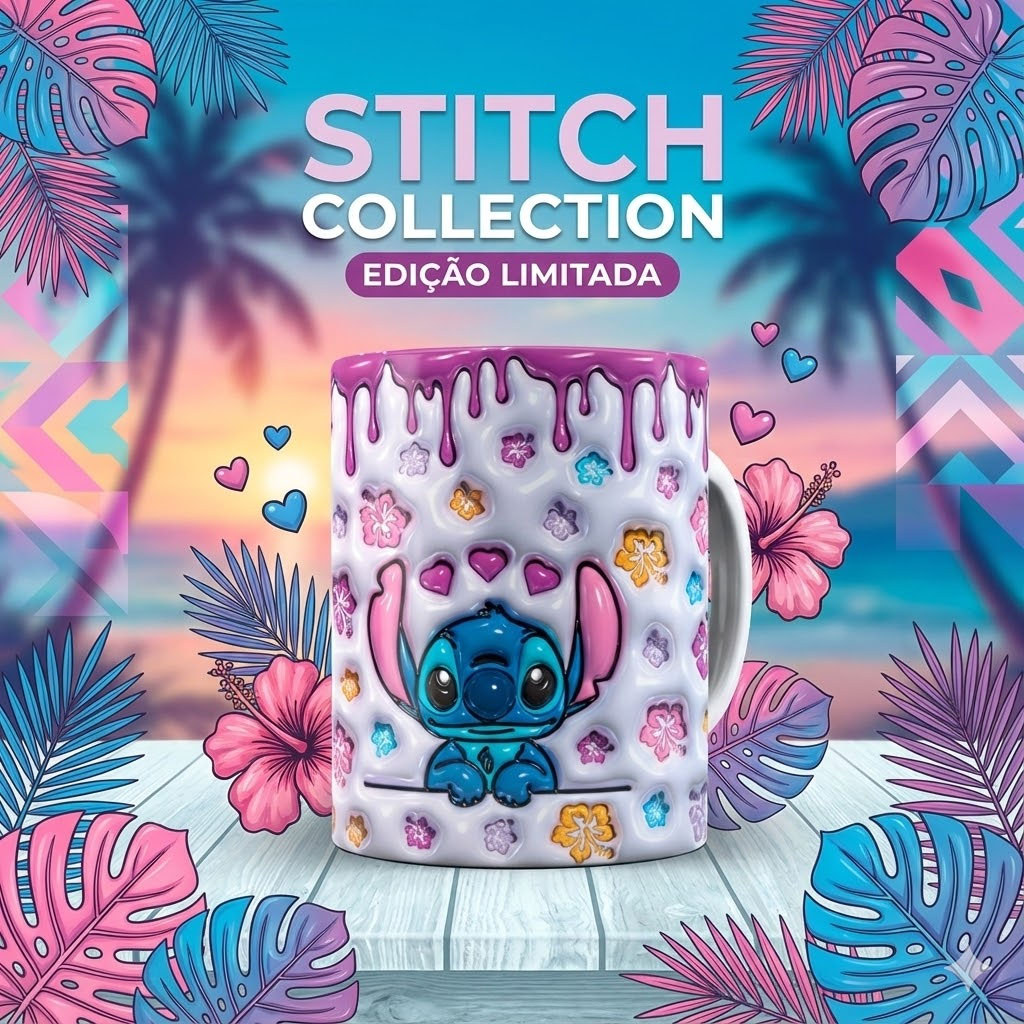 Caneca Xícara Personalizada Porcelana Lilo e Stitch Disney Efeito 3D Porcelana 325ml Presente