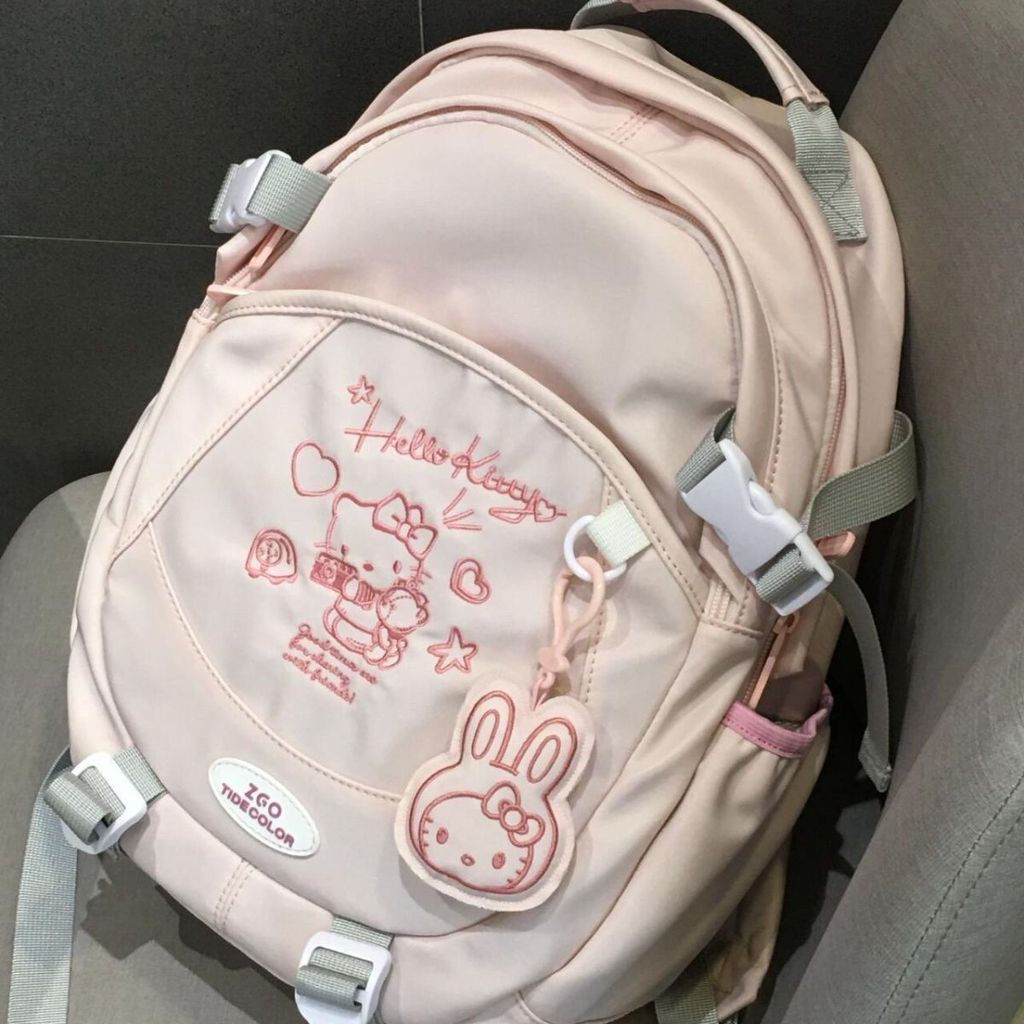 Mochila de Estudante Fofa e Doce de Alto Valor Hello Kitty Planet com Pendente de Estrela, Mochila Leve NP7X