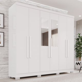 Guarda-Roupa Casal com Espelho 6 Portas 2 Gavetas França Branco em Oferta na Shopee