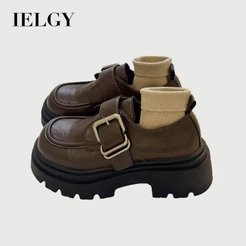 IELGY 2026 Mocassins Plataforma Estilo Japonês Para Mulheres , Bico Redondo Com Fivela , Sapatilhas Frescas E Doces