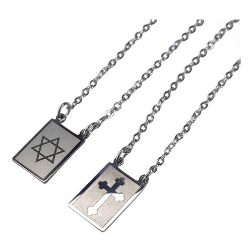 Escapulário Corrente Masculina Estrela De Davi Em Aço Inox Prateado