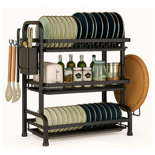 Rack de Pratos 3 Andares Organizador de Cozinha com Suporte para Tampo e Utensílios Preto em Oferta na Shopee