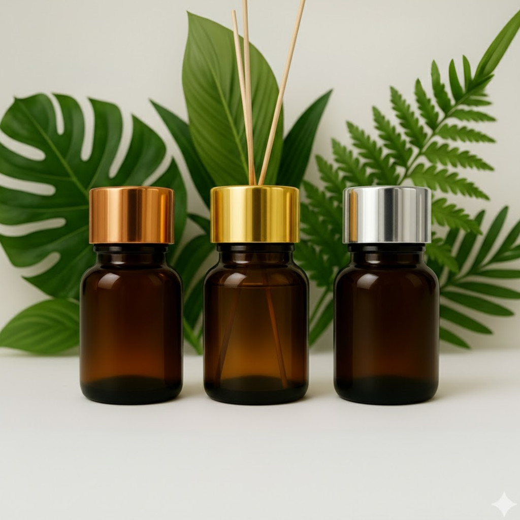 50 a 100 Frasco Pet 10ml Âmbar C/ Tampa Difusora Luxo e Varetas