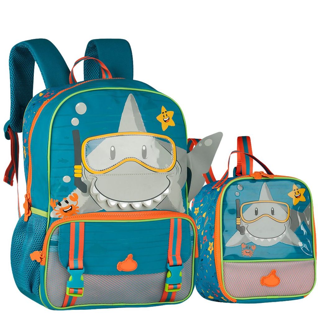 Kit Material Escolar Infantil Mochila de Costas Lancheira Térmica Design Divertido P/ Meninos Criança Reforçado Criança