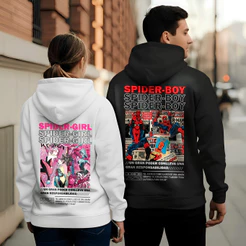 Moletom Canguru (1 Unidade) Casal Moletom Casal Spider Girl e Spider Boy Aranha Casaco Algodão