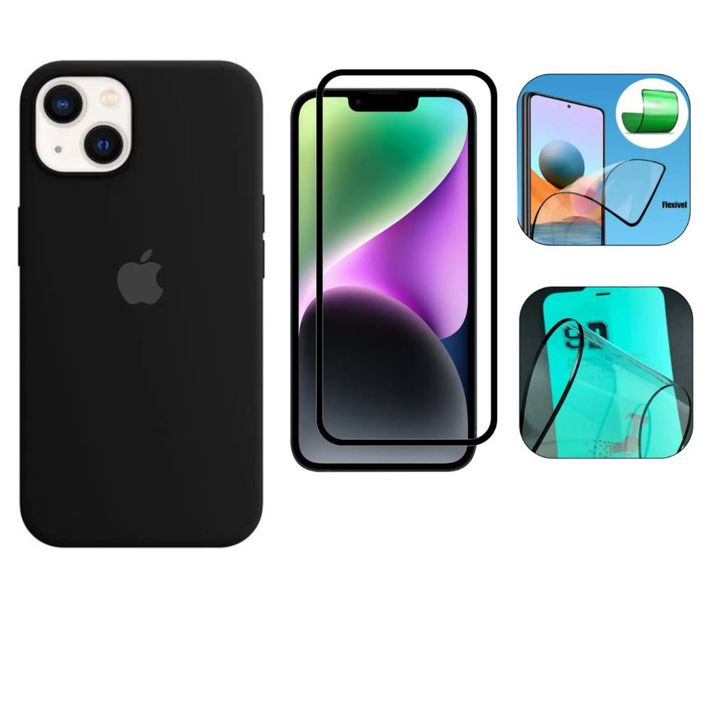 Kit 2em1 Case Preta + Película Cerâmica 3D Compatível iPhone XS 11 12 13 14 15 Premium click