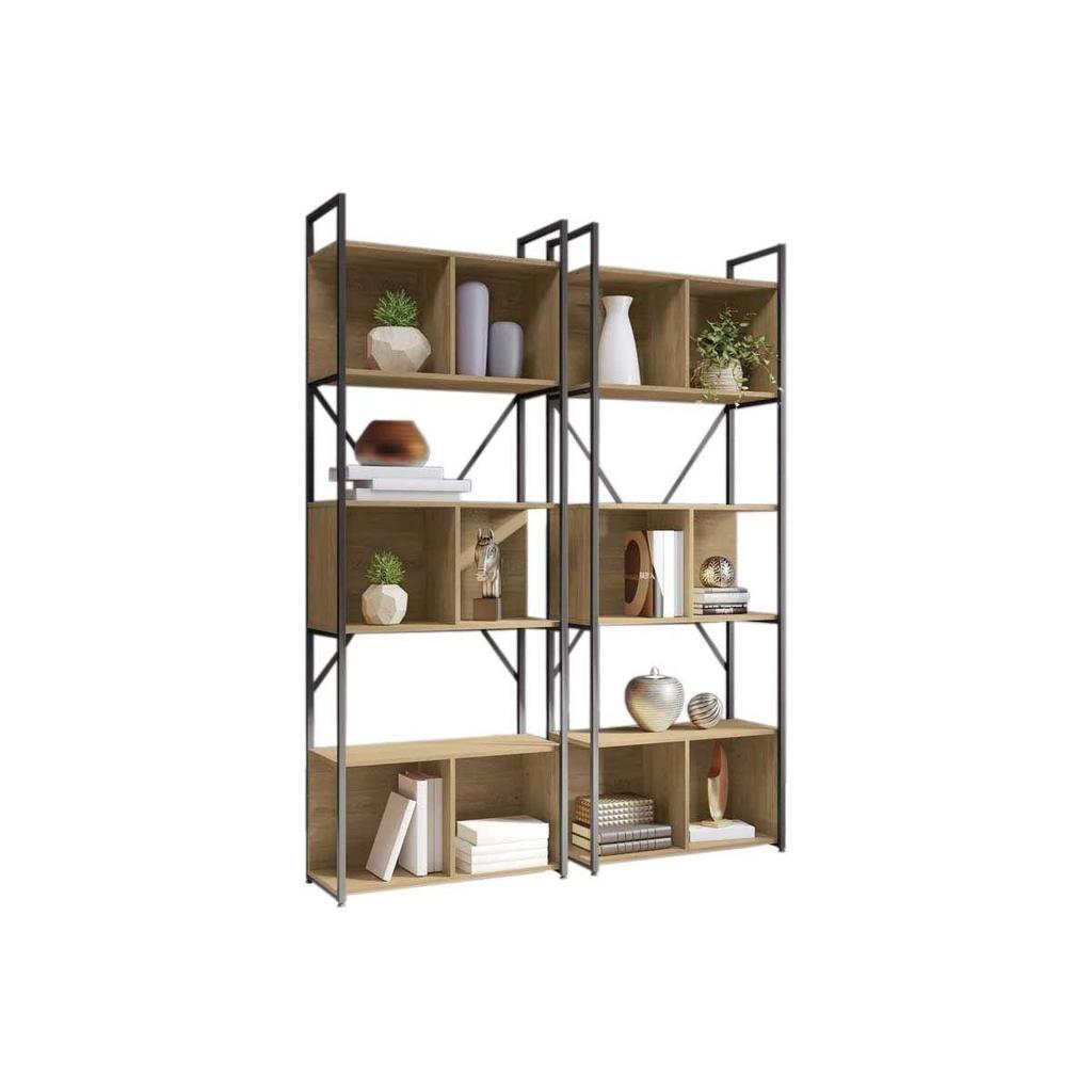 Escritório Completo Industrial (2 Estantes) 2 Peças Freijo/Preto - Kappesberg em Oferta na Shopee