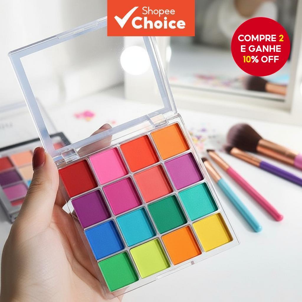 16 Cores Paleta de Sombras Multifuncional, Paleta de Maquiagem Vibrante, à Prova d'Água e de Longa Duração