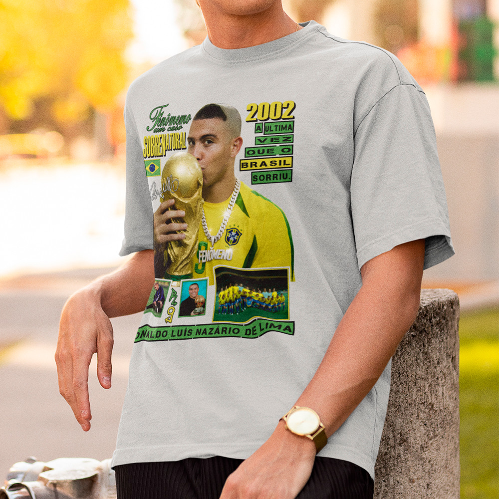 Camisa Ronaldo Fenômeno Brasil Copa Do Mundo 2002 Camiseta Masculina Futebol Algodão Premium