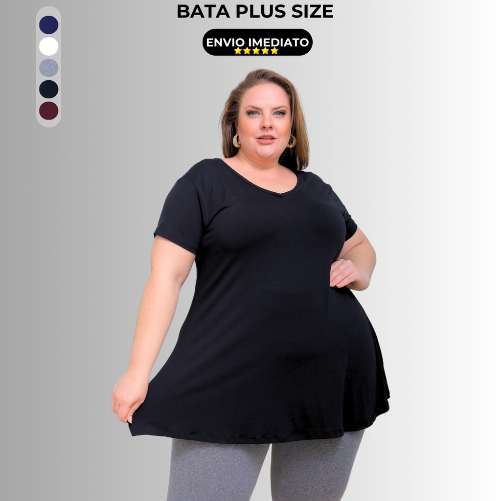 Blusinha Bata Plus Size Feminina Soltinha Evasê Malha Viscolycra Até o G3 em Oferta na Shopee