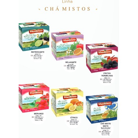 KIT CHAS MANDIERVAS SABORES DIVERSOS 5 DISPLAY COM 50 SACHES
