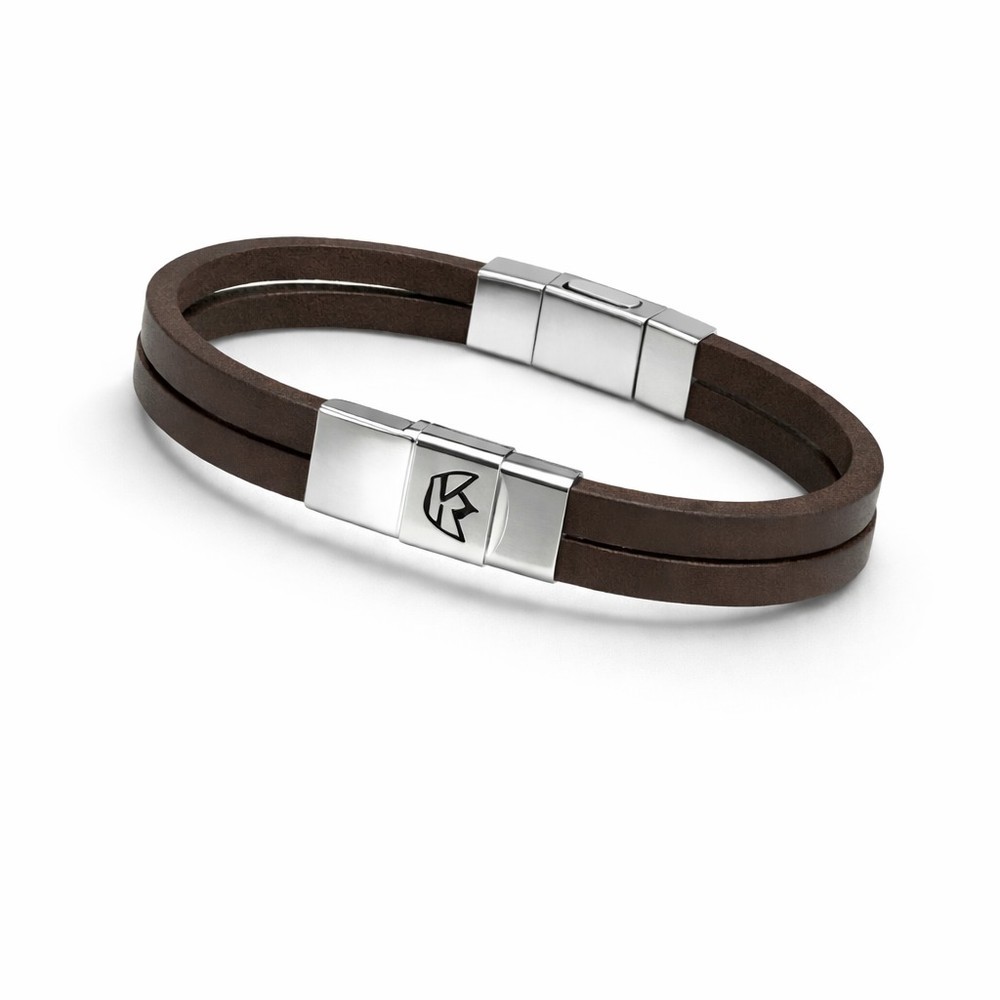 Pulseira Masculina de Couro Duplo Soleta Marrom