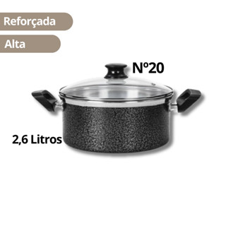 Caçarola Grande Penela Reforçada e com Tampa de Vidro Tamanho N°20 Preto 2,6 Litros em Oferta na Shopee