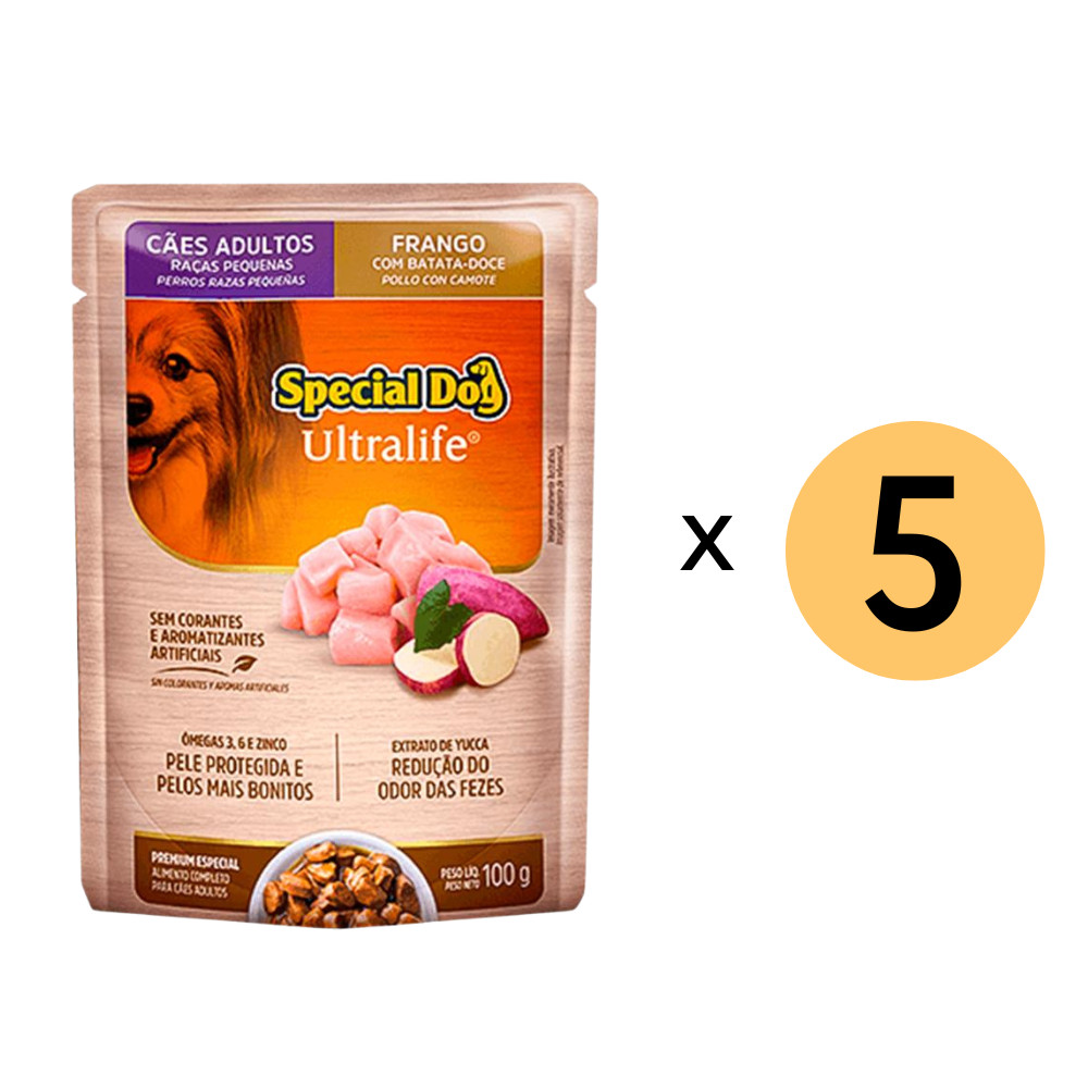 Kit 5 Ração Special Dog Sachê Cães Raças Pequenas Frango 100G em Oferta na Shopee