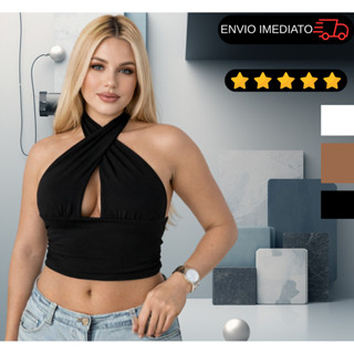 Blusa Top Cropped Com Amarraçao Multiformas Decotado Suplex Premium Decote Forado Festa Moda Gringa Sexy Sustentaçao Sli em Oferta na Shopee