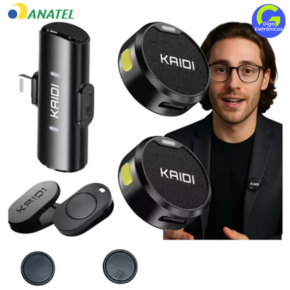 Microfone Kaidi Profissional Duplo: Redução de Ruído Ativa, Imã e Compatível com iPhone/Android via USB-C
