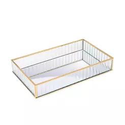 Bandeja Lyor de Metal com Espelho Dourada 25cm x 15cm x 4cm para Mesa Posta Cozinha Decoração Sala Jantar Presente Ideal