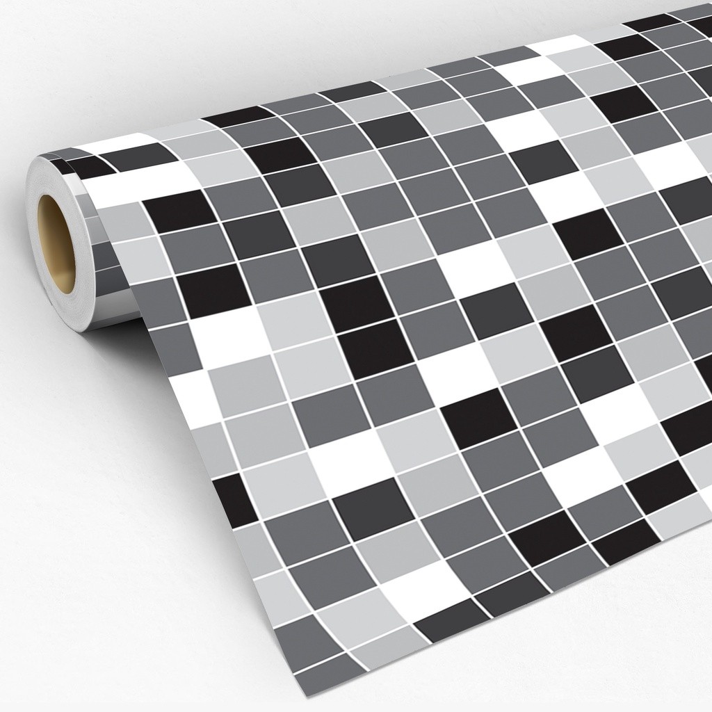 Papel de Parede Adesivo Lavável Pastilhas Azulejo Para Cozinha e Banheiro Em Preto Cinza e Branco