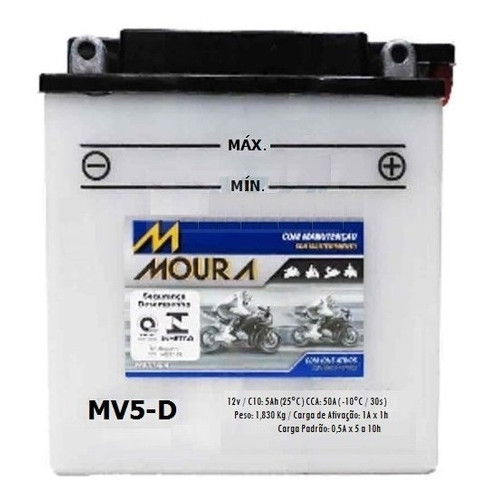 Bateria Moto Yamaha Crypton 105 / Xtz 125 Moura Mv5-d Yb5l-b