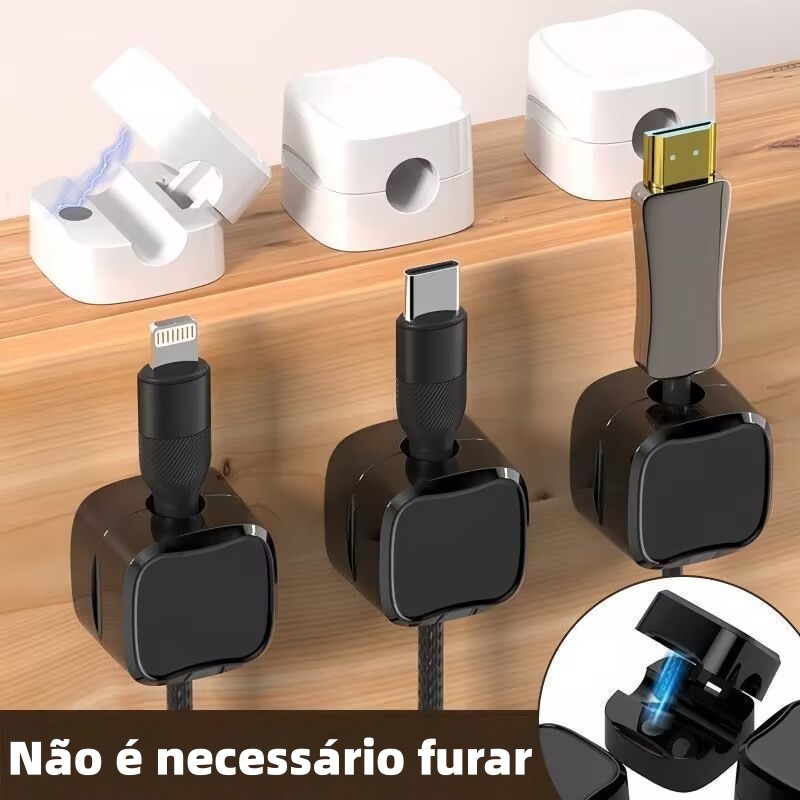 Kit Organizador Magnético de Fios: Suportes Adesivos para Mesa, Carro e PC (4 a 12 Peças)