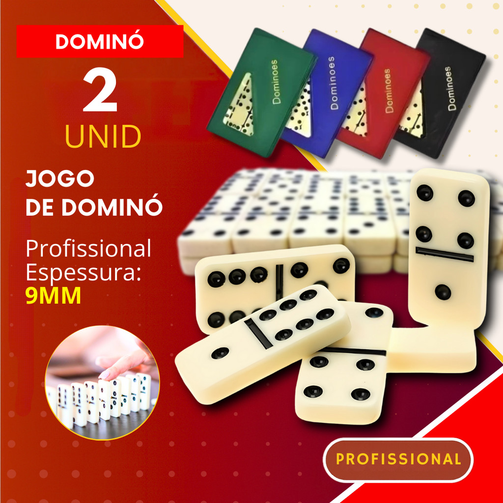 Kit 2 Estojos - Jogo de Domino de Osso Profissional 9MM com 28 Peças