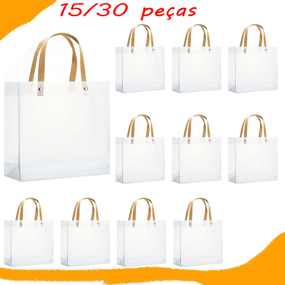 15/30 Peças Sacos De Presente Transparentes Com Alças De Plástico Fosco À Prova D'água Para Festas De Aniversário