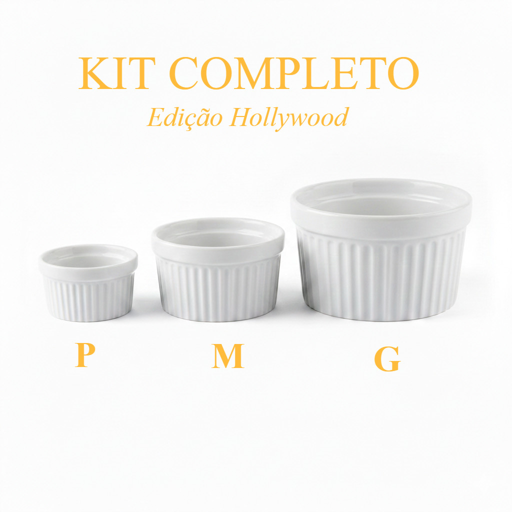 Kit 30 ramekins Nawo empilhável Branco 03 Tamanhos Jogo Completo edição Hollywood Banho Maria