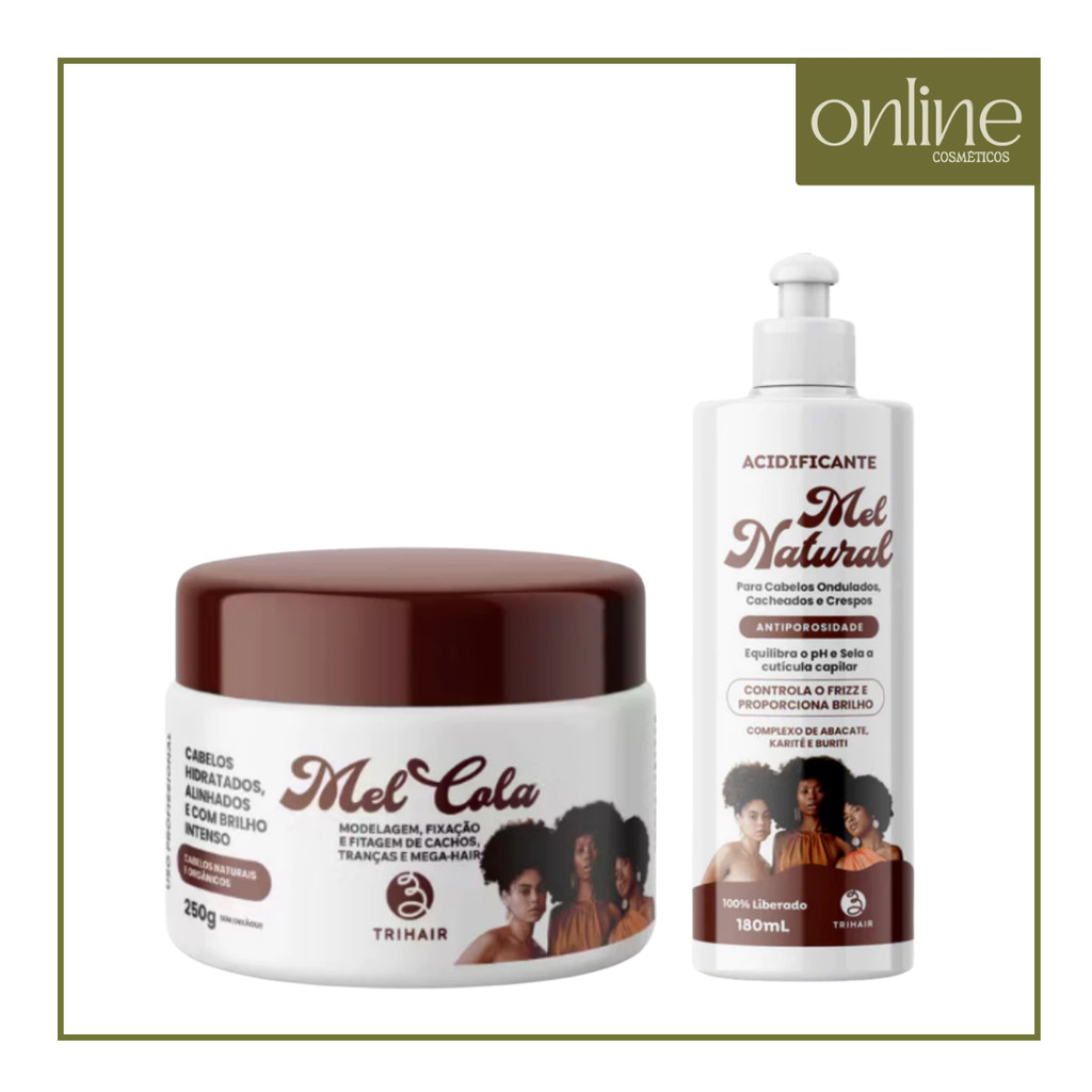 KIT TRIHAIR MEL NATURAL – MEL COLA 250G + ACIDIFICANTE ANTIPOROSIDADE | CACHOS PERFEITOS