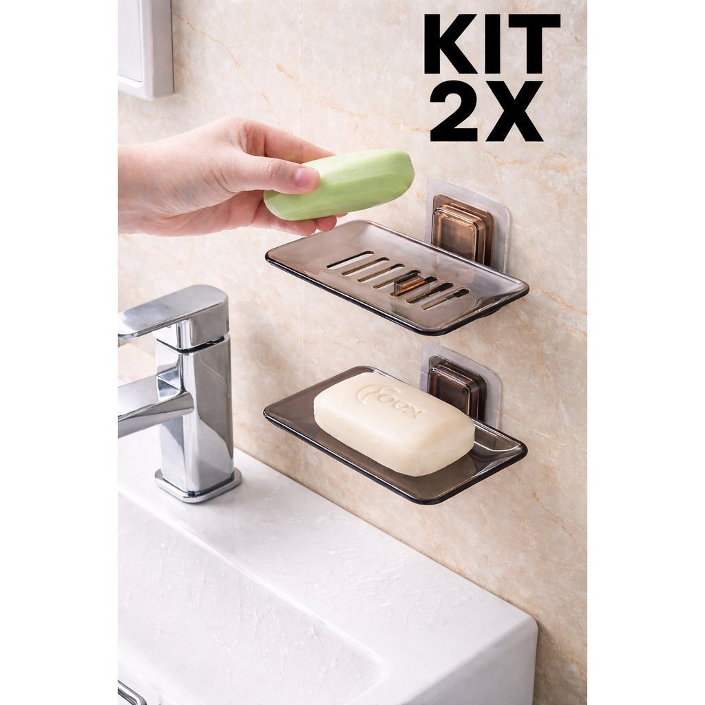 Saboneteira Transparente de Parede com Drenagem e Adesivo Sem Perfuração Banheiro em Oferta na Shopee