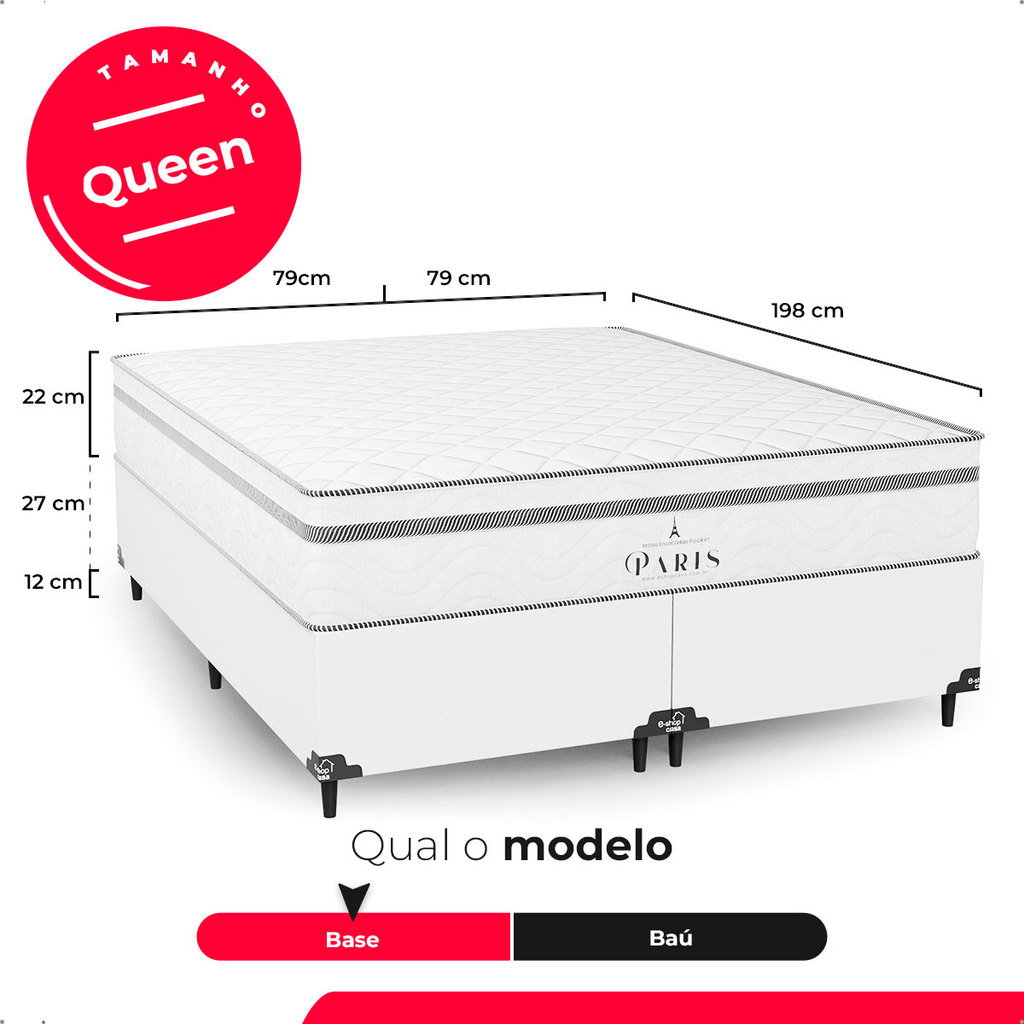 Cama Box Queen + Colchão Paris Molas Ensacadas - Couro Branco - e-Shop Casa · foto 2