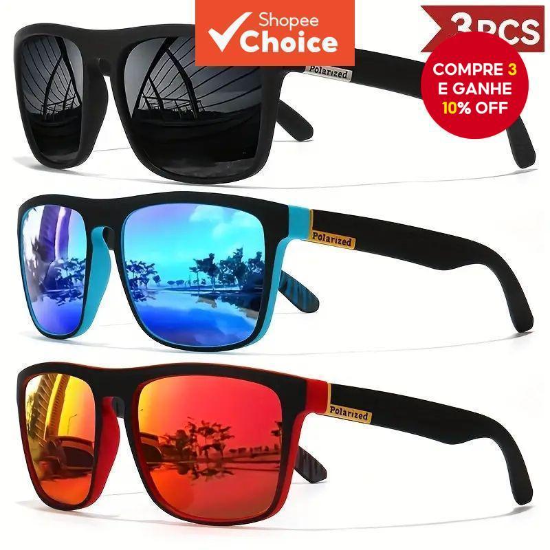 3 peças óculos de sol quadrados UV400 para homens óculos para ciclismo esportivo ao ar livre, direção e pesca em Oferta na Shopee