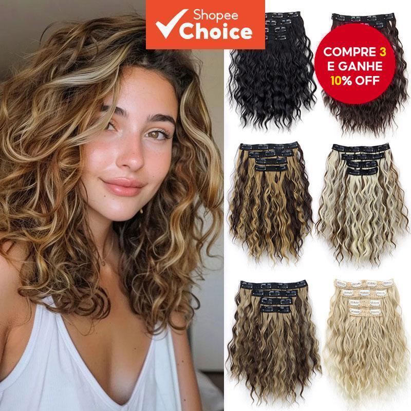 4pcs Extensões De Cabelo Encaracolado Ondulado Clipe Sintético Resistente Ao Calor Para Mulheres em Oferta na Shopee