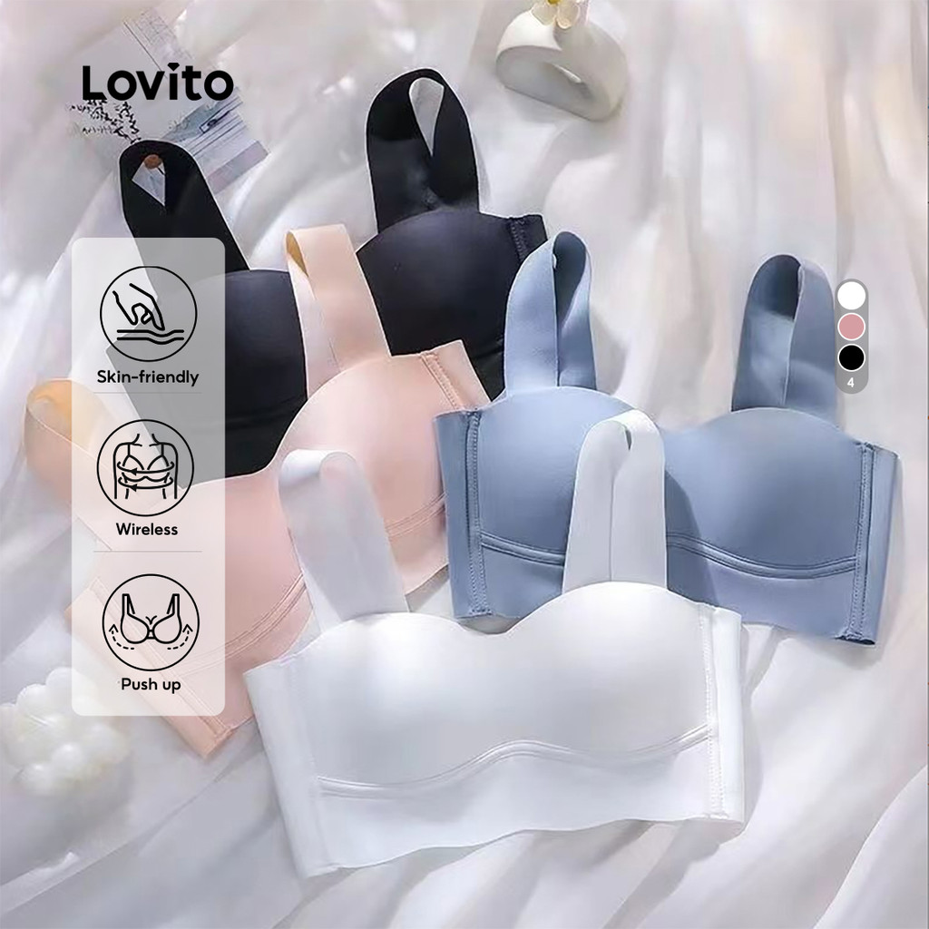 Lovito Sutiã Bralette Sexy Sem Costura Respirável Com Fivela Para Mulheres LNL43215