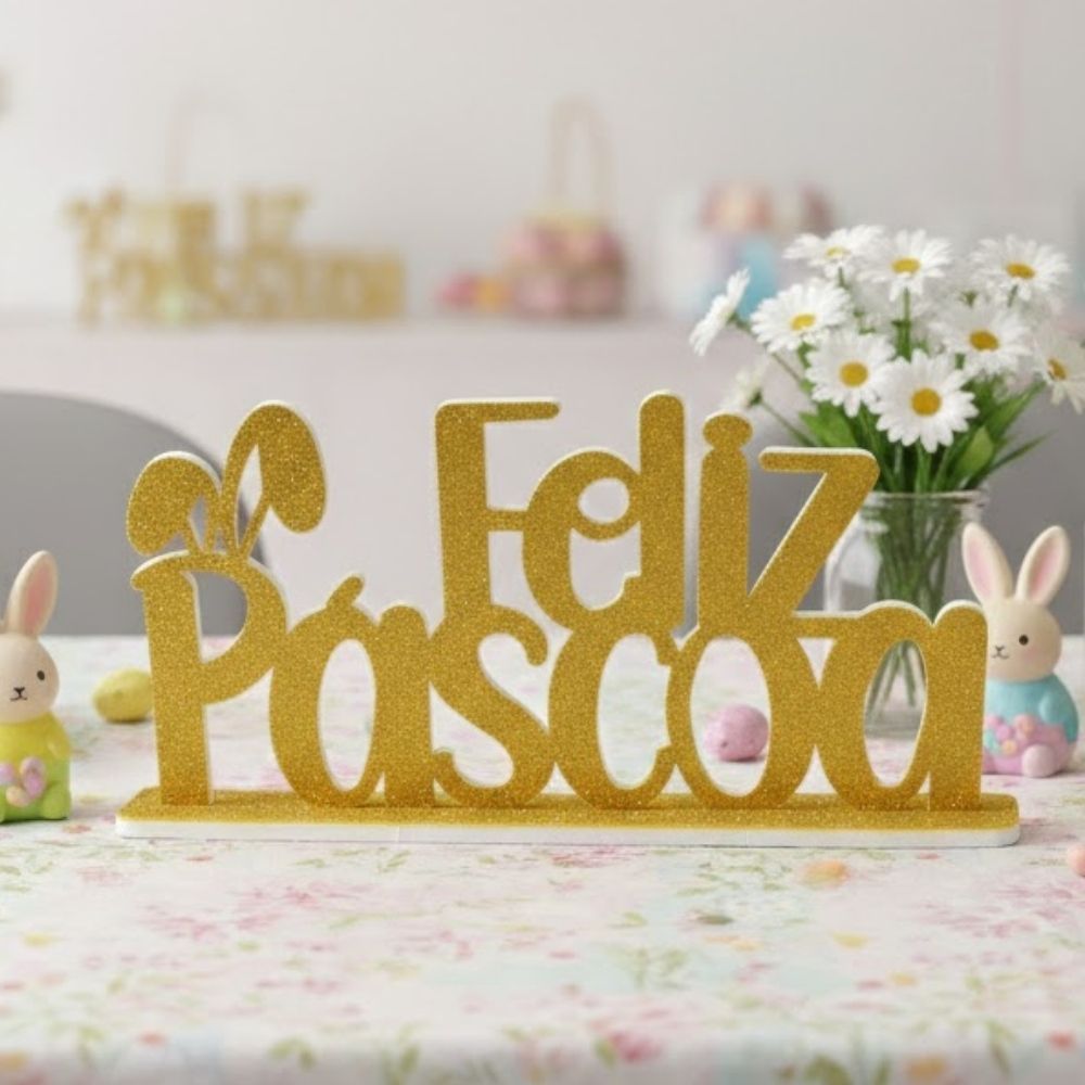 Enfeite Decorativo de Páscoa de EVA - Feliz Páscoa - Dourado com Glitter - 28,5x14x5cm - 1 unidade - Piffer - Rizzo