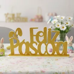 Enfeite Decorativo de Páscoa de EVA - Feliz Páscoa - Dourado com Glitter - 28,5x14x5cm - 1 unidade - Piffer - Rizzo