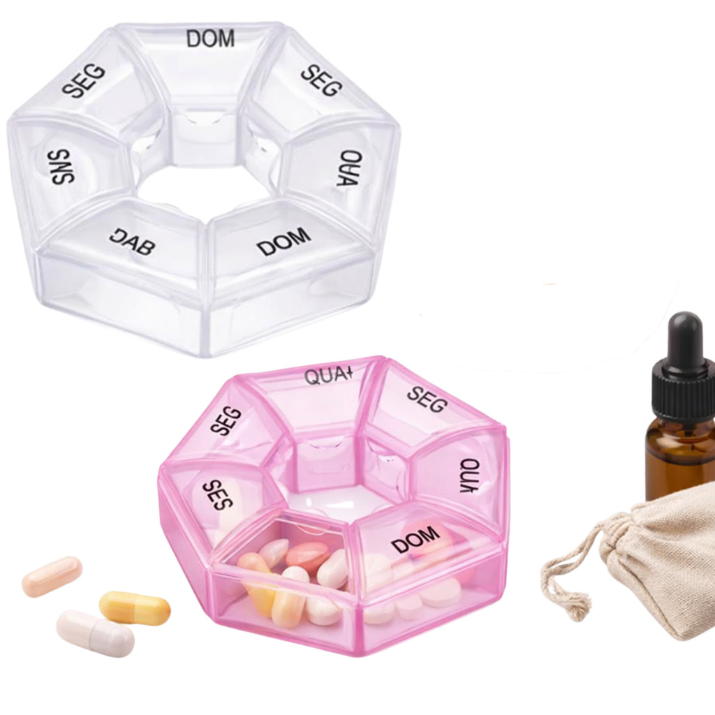 Kit 1 2 ou 3 Caixas Organizador Porta Comprimido Remedio Semanal 7 Dias Estojo Medicamento Redondo