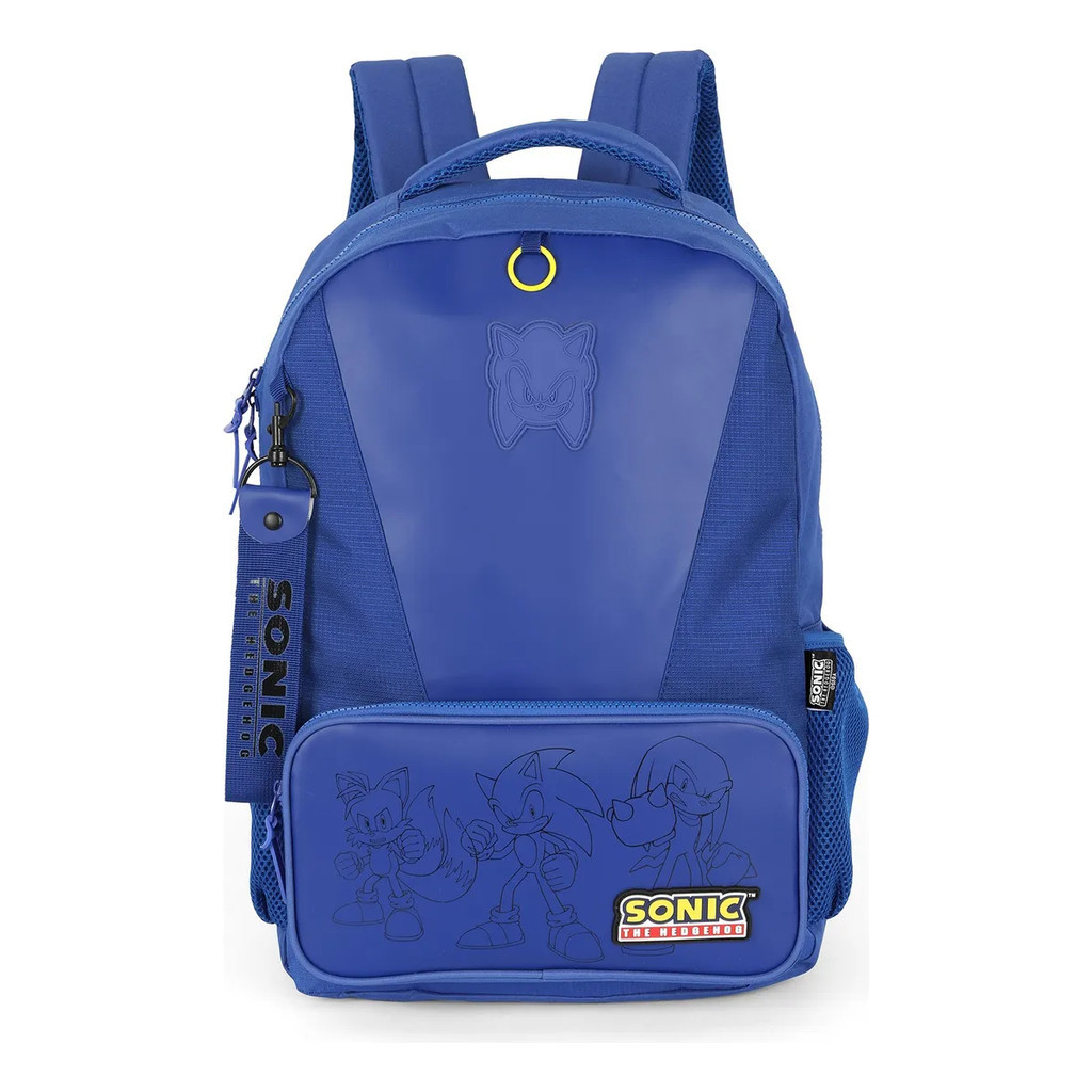 Mochila Escolar Menino Costas Sonic Licenciada Sega Azul Sonic