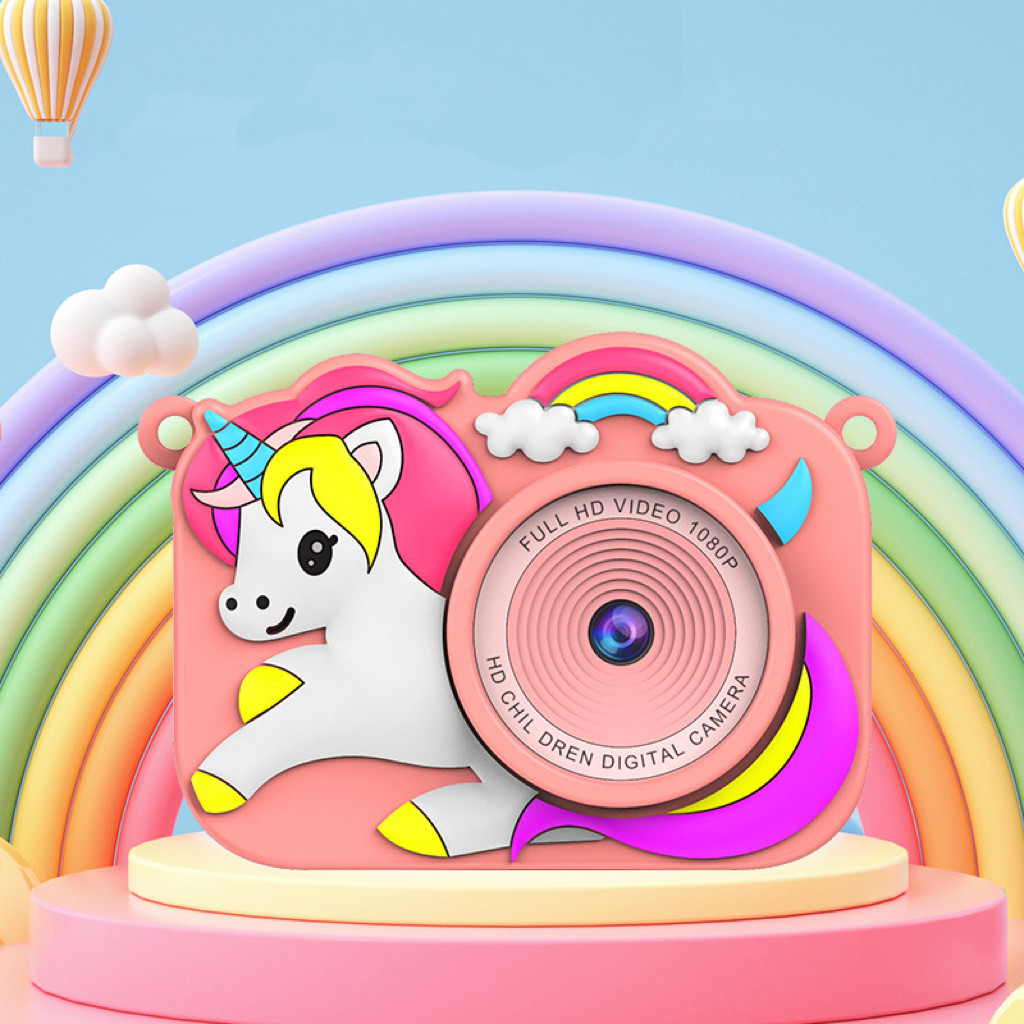 Câmera infantil unicórnio HD com câmeras frontal e traseira duplas, mini câmera recarregável em Oferta na Shopee