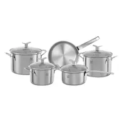 Jogo de Panelas Inox 5 Pcs Fundo Triplo para Indução Tampa de Vidro Design Premium Luxo Electrolux