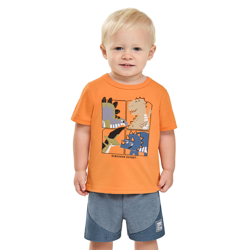 Conjunto Bebê Menino Estampa Dino Elian Laranja