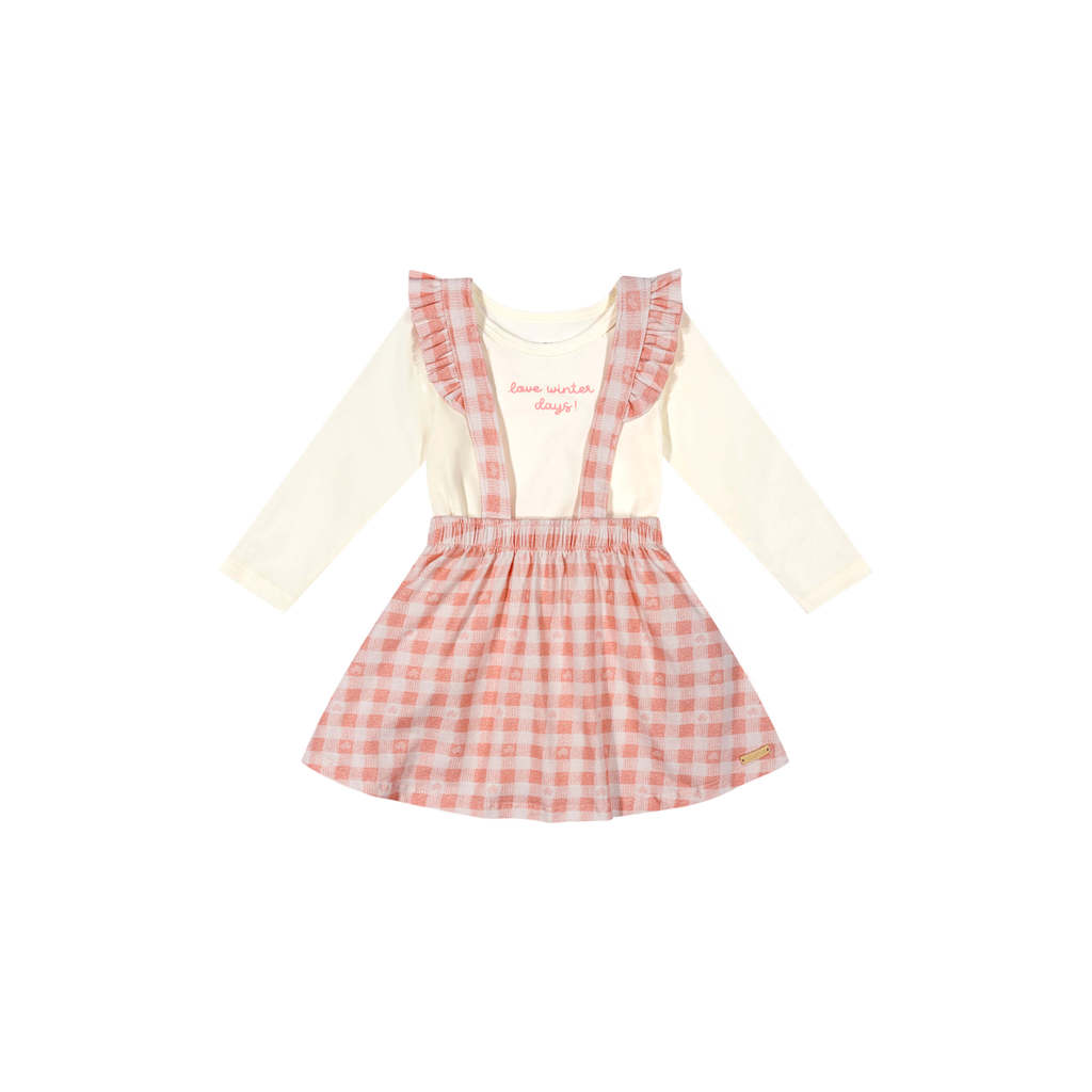 Conjunto Bebê Menina Body e Salopete Xadrez Colorittá Rosa