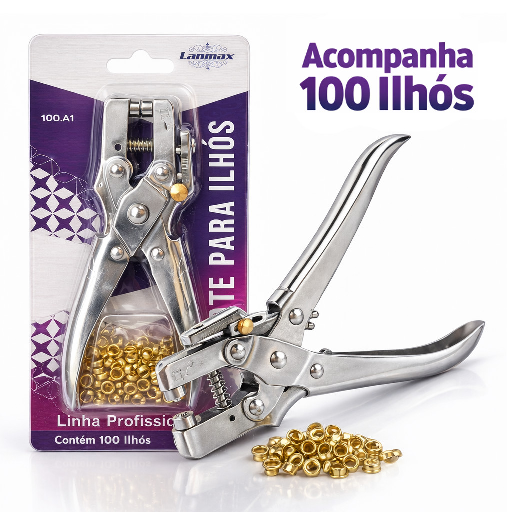 Alicate Aplicar Ilhós Original 2 em 1 Fura e Aplica + 100 Ilhós Lanmax em Oferta na Shopee