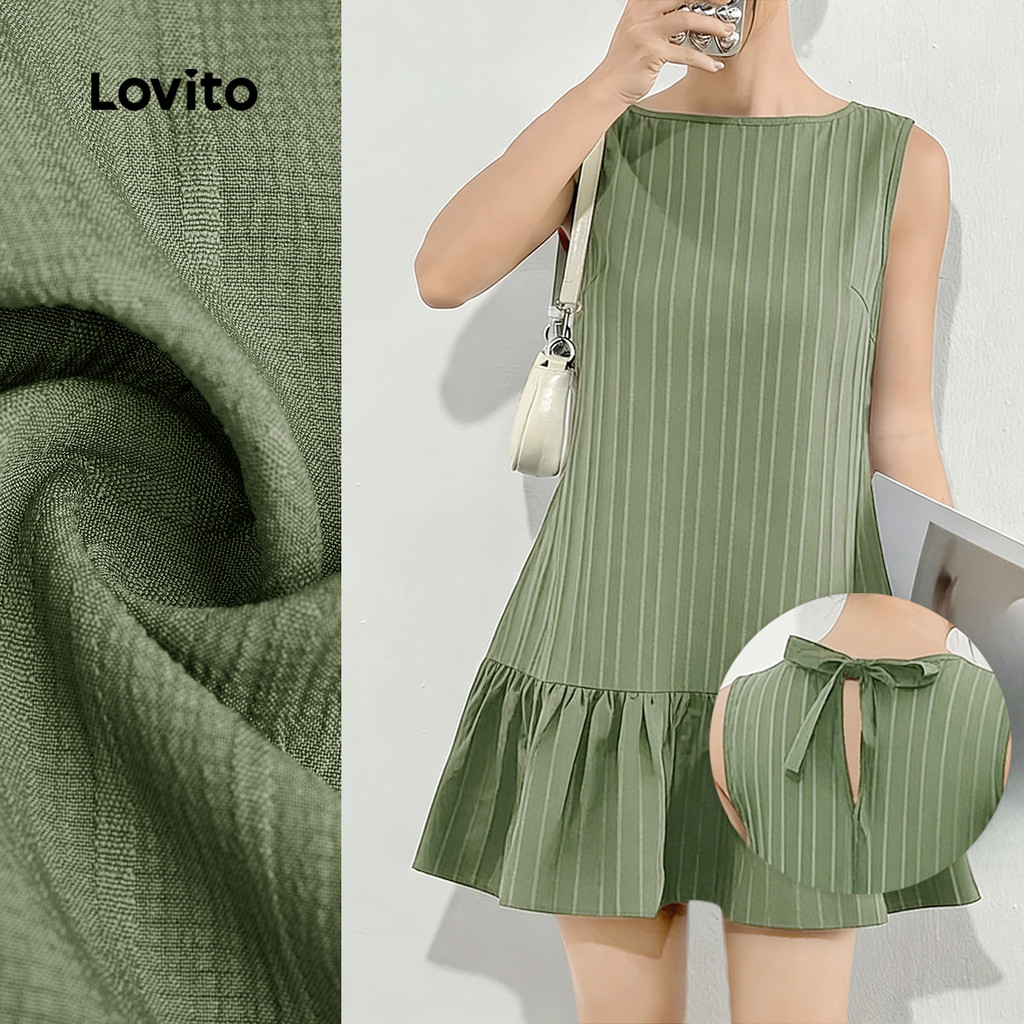 Lovito  Vestido Casual Plissado com Primavera/verão Verde Exército para Mulheres L177ED095 em Oferta na Shopee