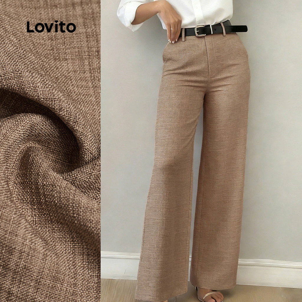 Lovito  Calça Casual com Zíper de Bolso Primavera/verão Marrom para Mulheres. L172LD1947 em Oferta na Shopee